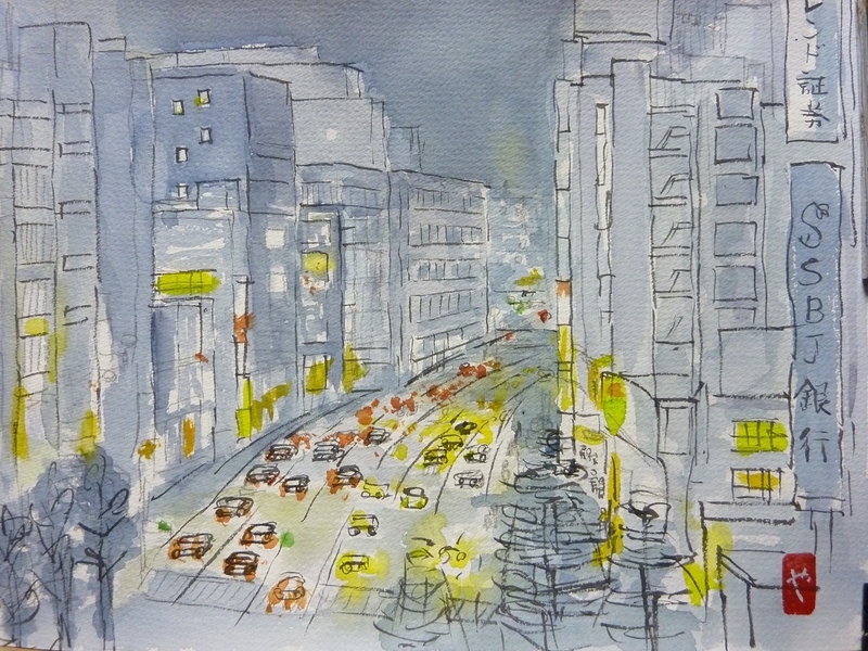 親不孝 名前の通りの 大騒ぎ （福岡市中央区舞鶴1丁目 水彩スケッチ