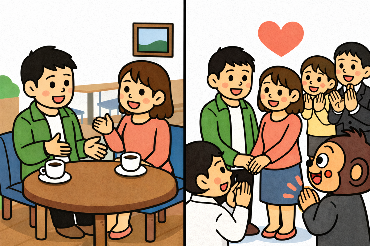 長い話し合いの末に、結婚することが決まった。