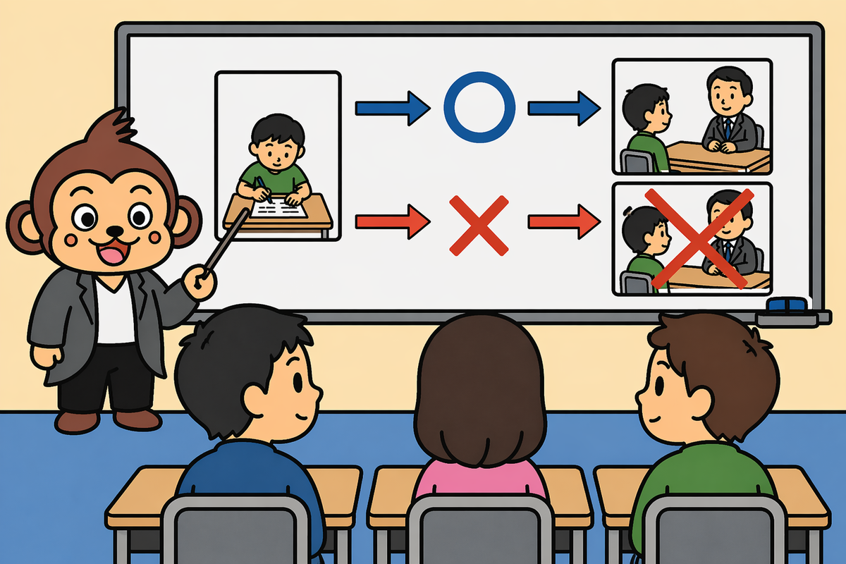 筆記試験に合格してからでなければ、面接は受けられません。