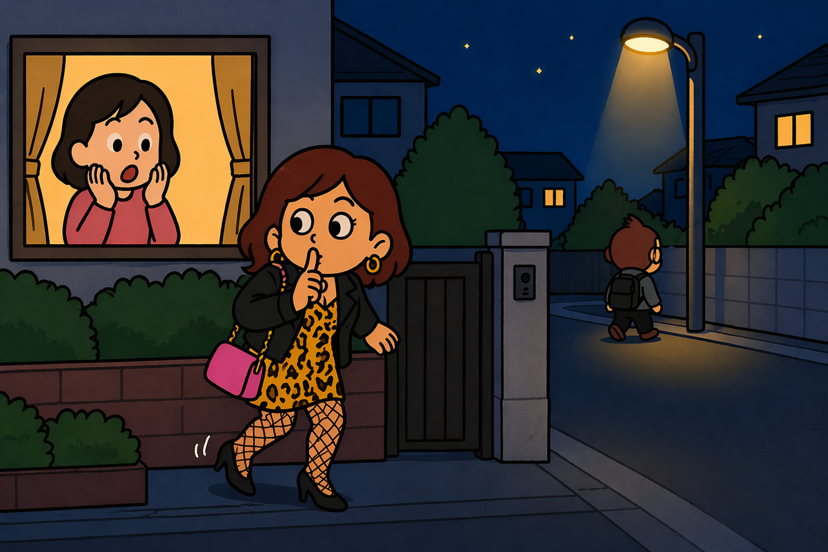 夜、出かけるところを、母に見られた。