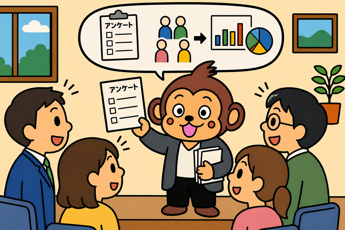 アンケートによる調査をしてください。