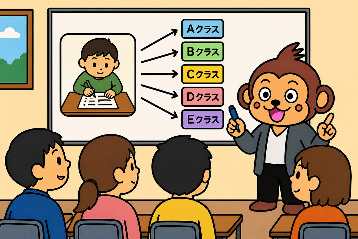 今回のテスト（の結果）によって、クラスが決まります。
