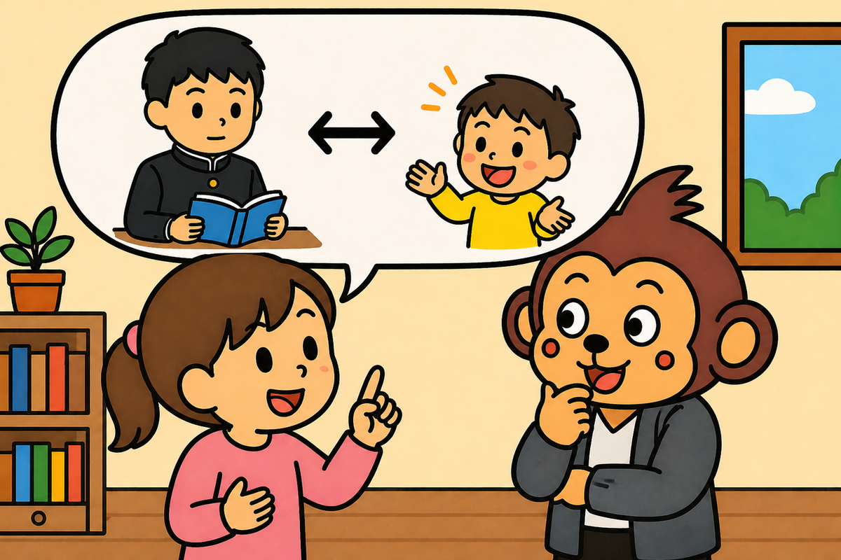 兄はおとなしい一方、弟はおしゃべりだ。