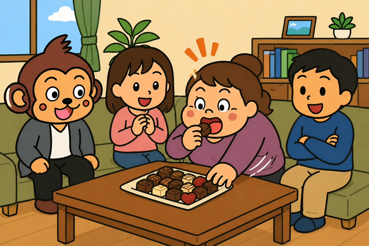 彼女は甘い物が好きで、チョコレートを見たら、食べないではいられないそうだ。食べずにはいられないそうだ。