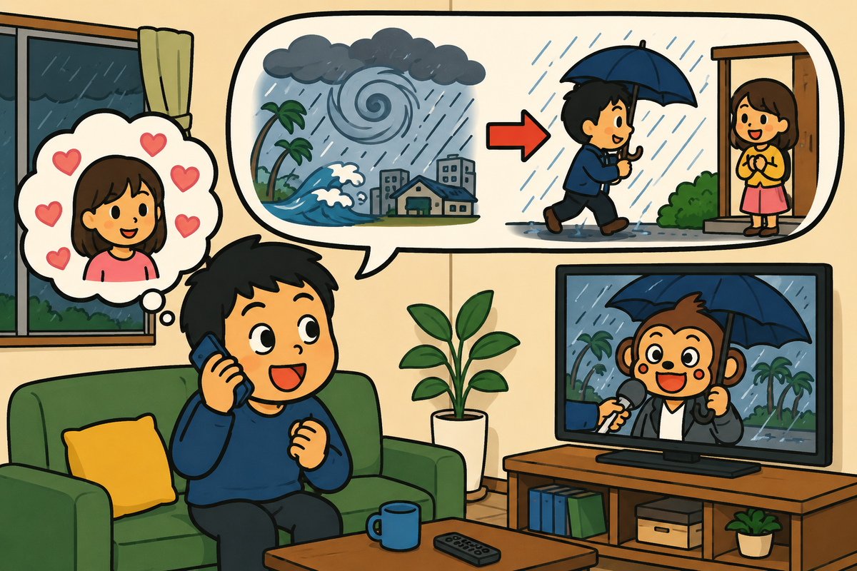 たとえ台風が来ても、明日は必ずそちらに行きますね。