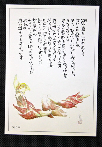 星野富弘さん「詩画集」、「みょうが」。(26.9.24)
