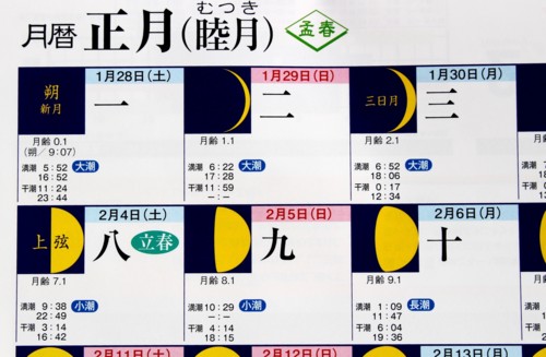 『月と季節の暦』（制作室・志賀勝）、使い初め。(29.1.28)