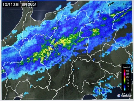 「秋雨前線の帯」が、長野県佐久地方にかかり…。(20.10.13)