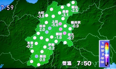 佐久市が低温、放射冷却のため…。(30.1.23)