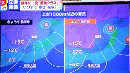 テレビ、大雪に関する気象情報。(30.2.5)