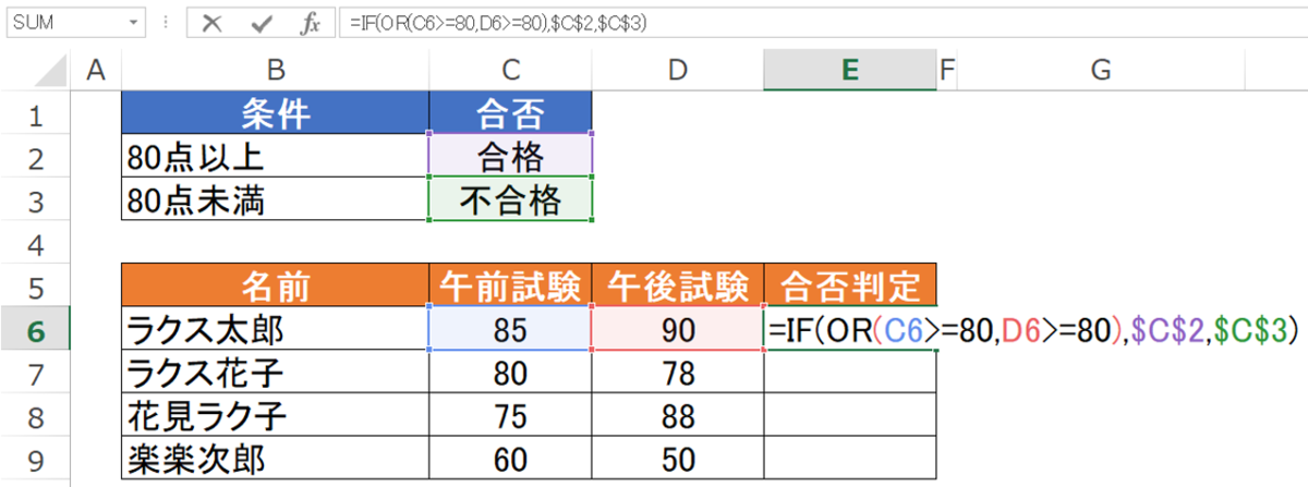 IF関数のOR関数入力