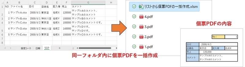 Excelファイルと同一フォルダに個別PDFに一括エクスポートしている