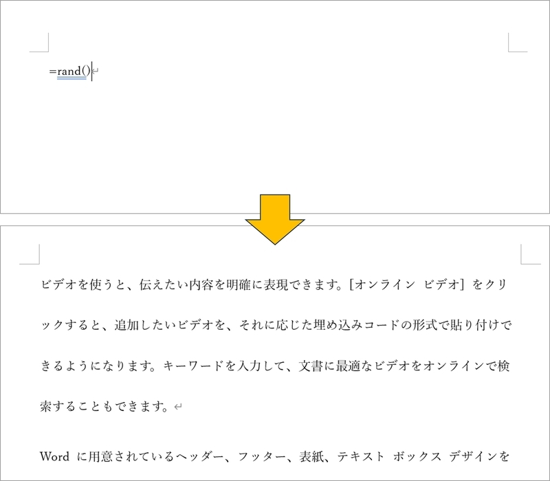 文章の行頭で、「=rand()」を入力している