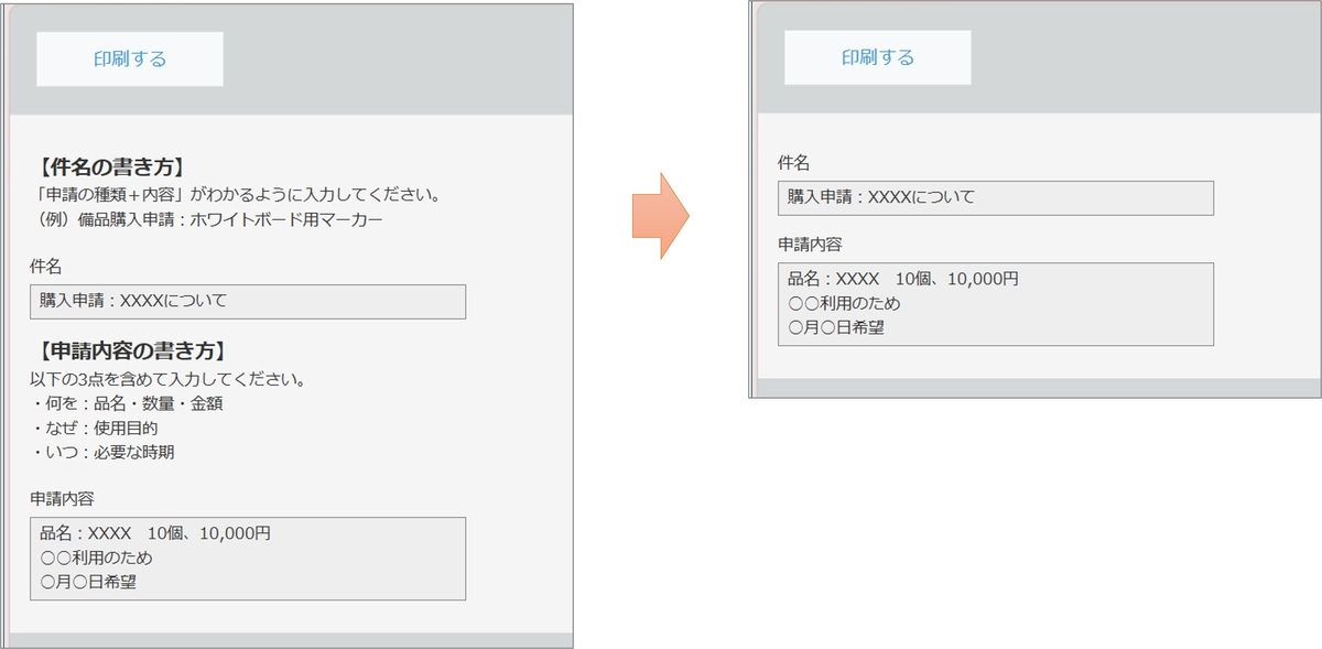 印刷時だけ特定の項目を非表示のイメージ