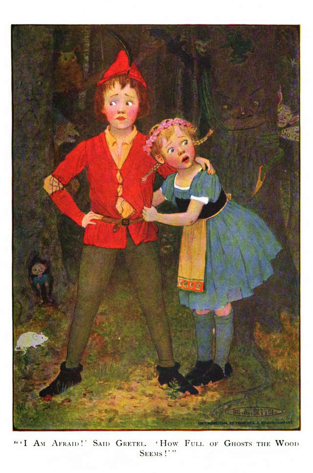 hansel-and-gretel-frightened-in-the-woods-m-l-kirk