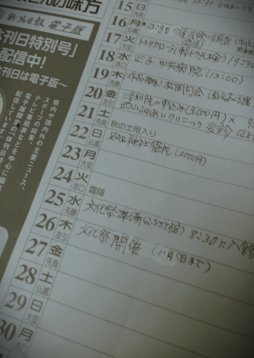 記憶がおかしくなって以来、S氏はスケジュール表を記入するが、すでにそれすらも管理できなくなっている。