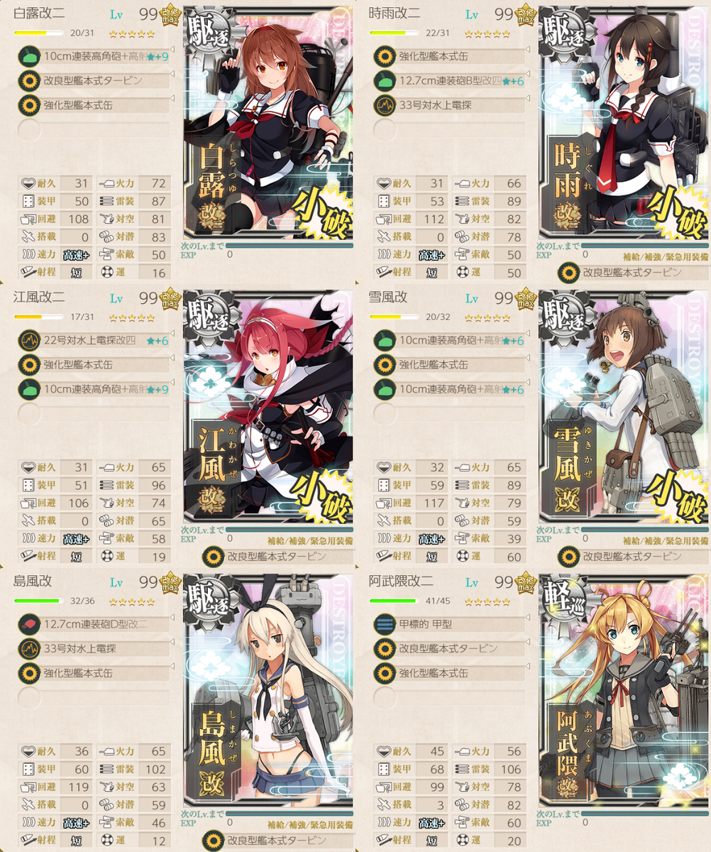 半日戦果の記録 3 2 345 10 18 艦これ 編成メモなど