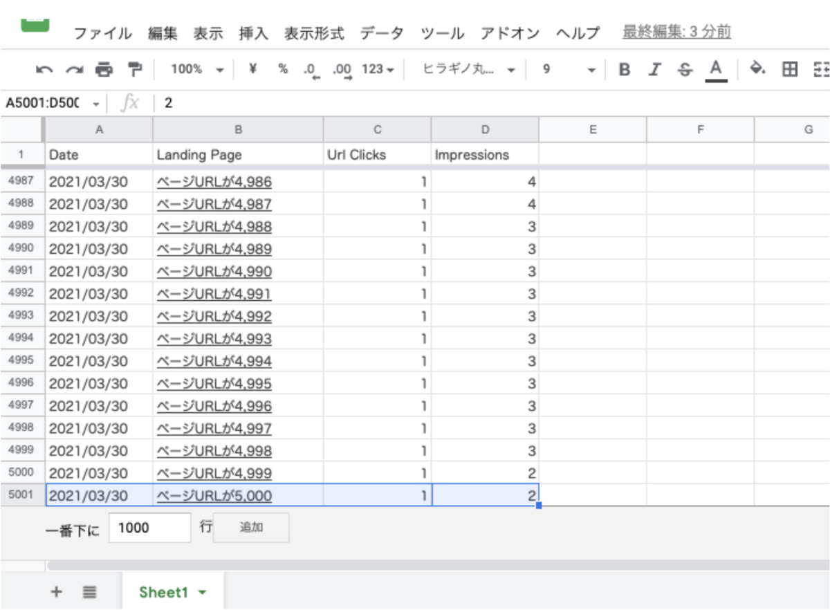 Search Console UI 画面からエクスポートするデータのレコード上限キャプチャ3