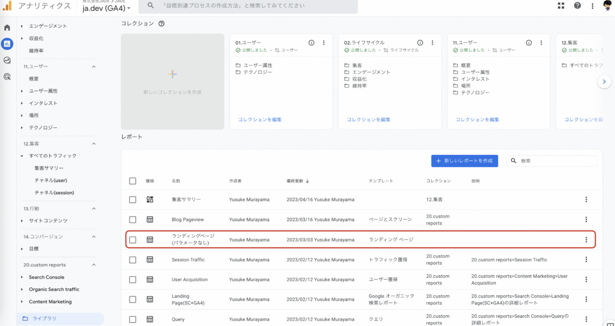 GA4ライブラリのレポート