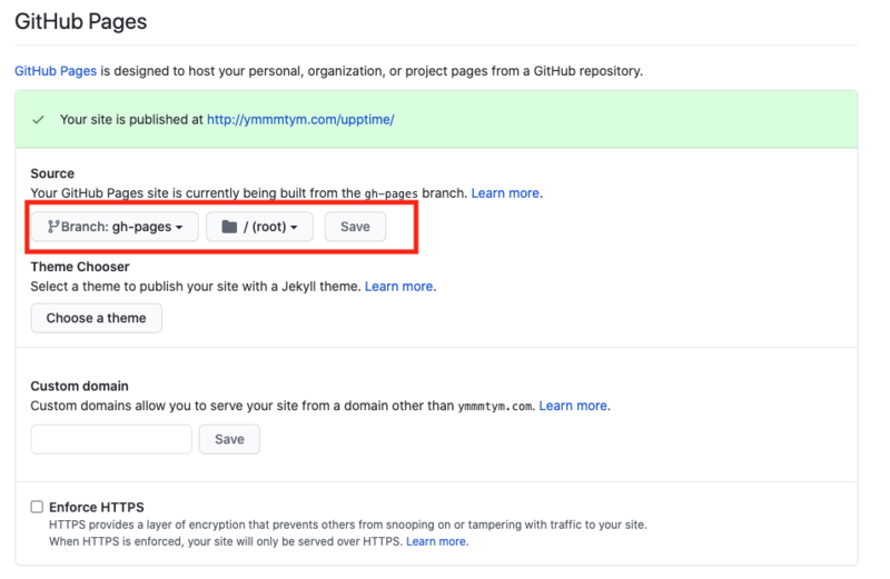 Setting branch of GitHub Pages