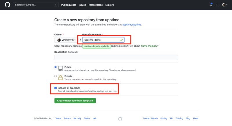Create Upptime repository own from template