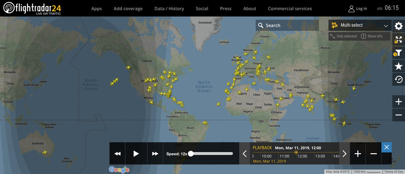 2019/03/11 12:00時点で運航中のボーイング737 MAX 8