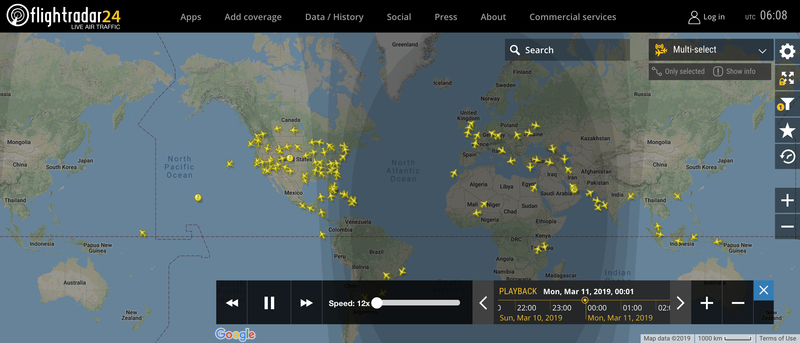 2019/03/11 00:00時点で運航中のボーイング737 MAX 8