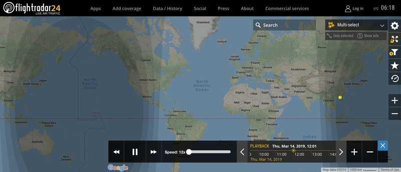 2019/03/14 12:00時点で運航中のボーイング737 MAX 8