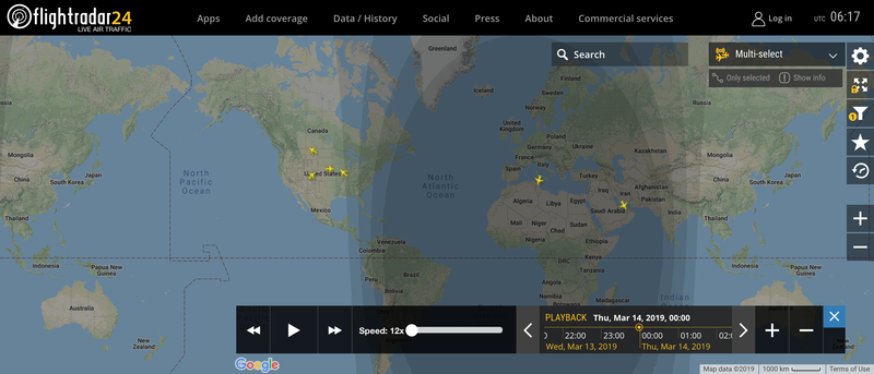 2019/03/14 00:00時点で運航中のボーイング737 MAX 8