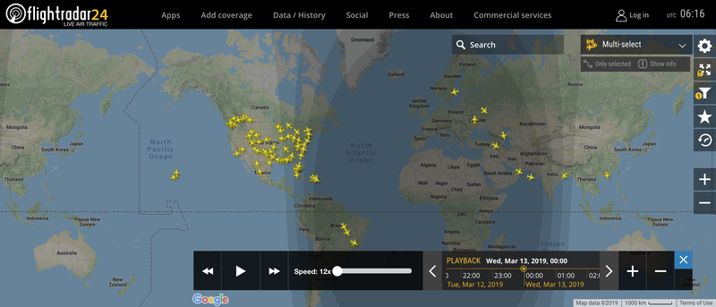 2019/03/13 00:00時点で運航中のボーイング737 MAX 8