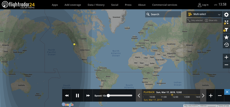 2019/03/17 12:00時点で運行中のボーイング737 MAX 8