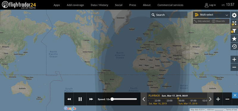 2019/03/17 00:00時点で運行中のボーイング737 MAX 8