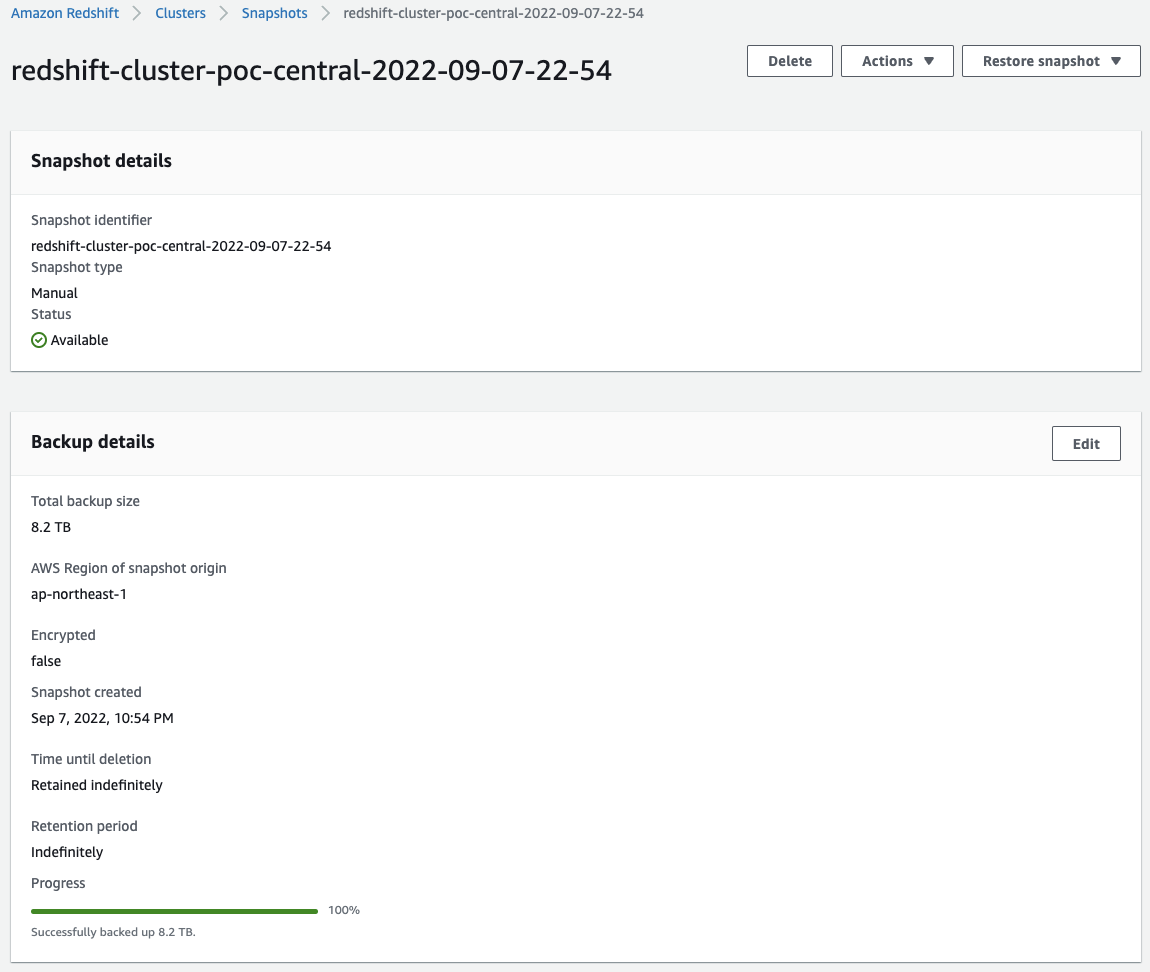 Redshift のスナップショット取得時間 ablog