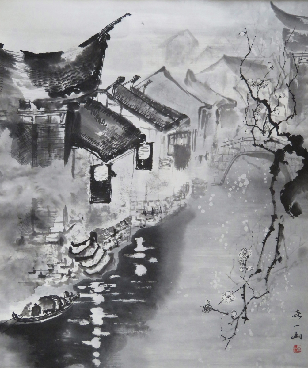 水郷の町 - ブログ|栗庵（りつあん）水墨画教室 東京、千葉、オンラインで学ぶ水墨画、墨彩画 ーー魅力的な水墨画、墨彩画を描くーー