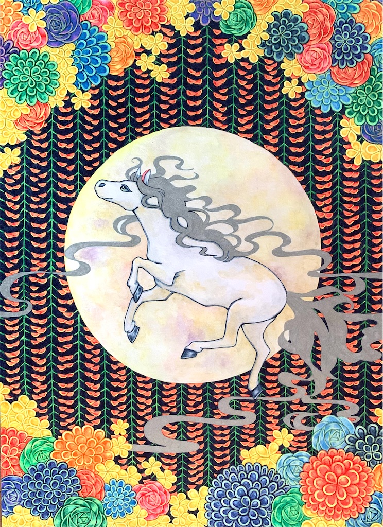 水彩&ボールペンイラスト#4 🌕白馬と月🐴 - よもとら diary