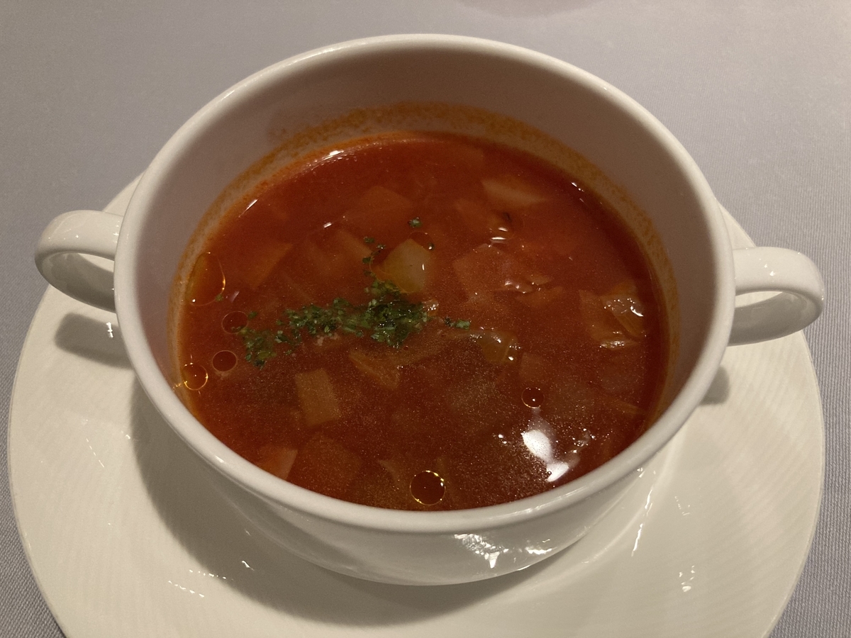 季節野菜のスープ、サザンタワーダイニング、ミネストローネスープ