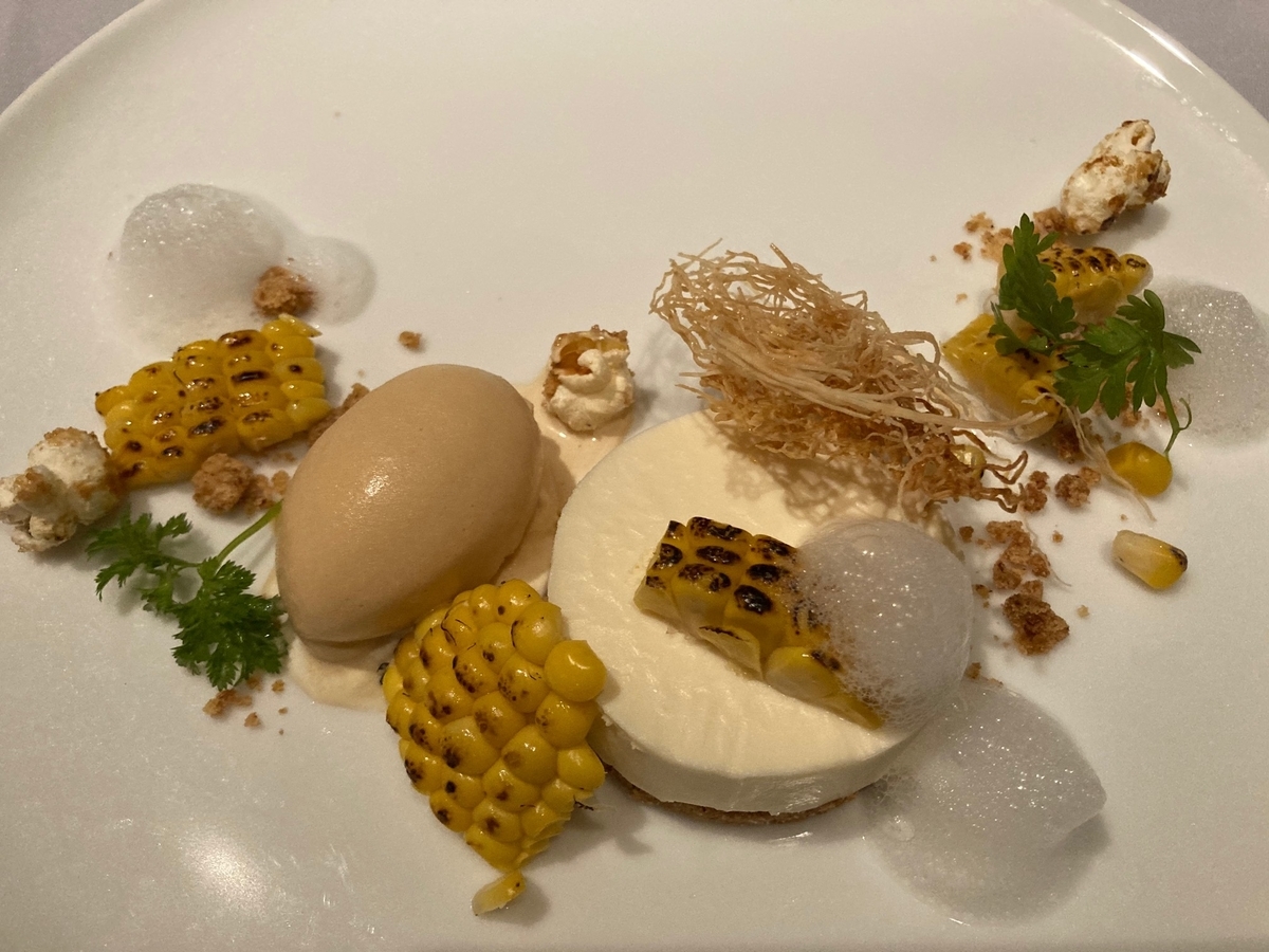 タルトフロマージュ、醤油味のソルベ、デザート