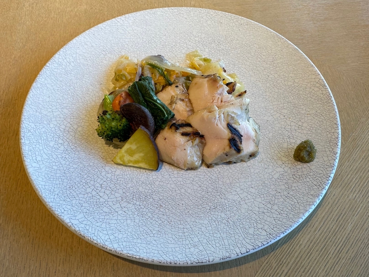 信玄どりのグリル、白菜とベーコンの蒸し煮、肉料理、メイン