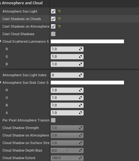 DirectionalLight内のCloudやAtmosphereの設定