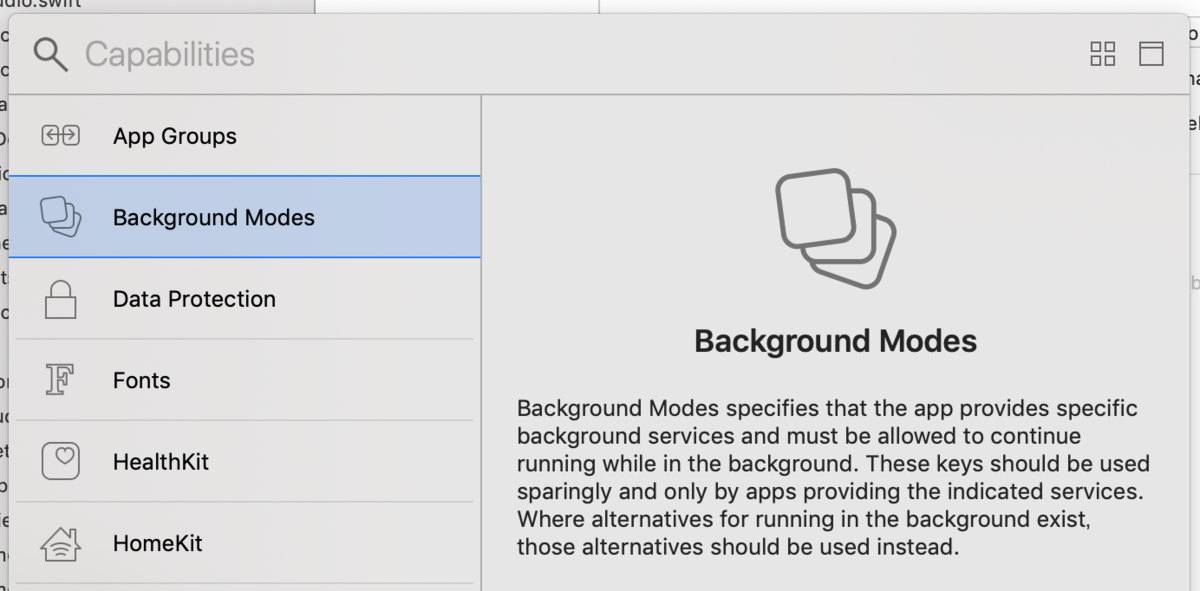 Background Modes を選択