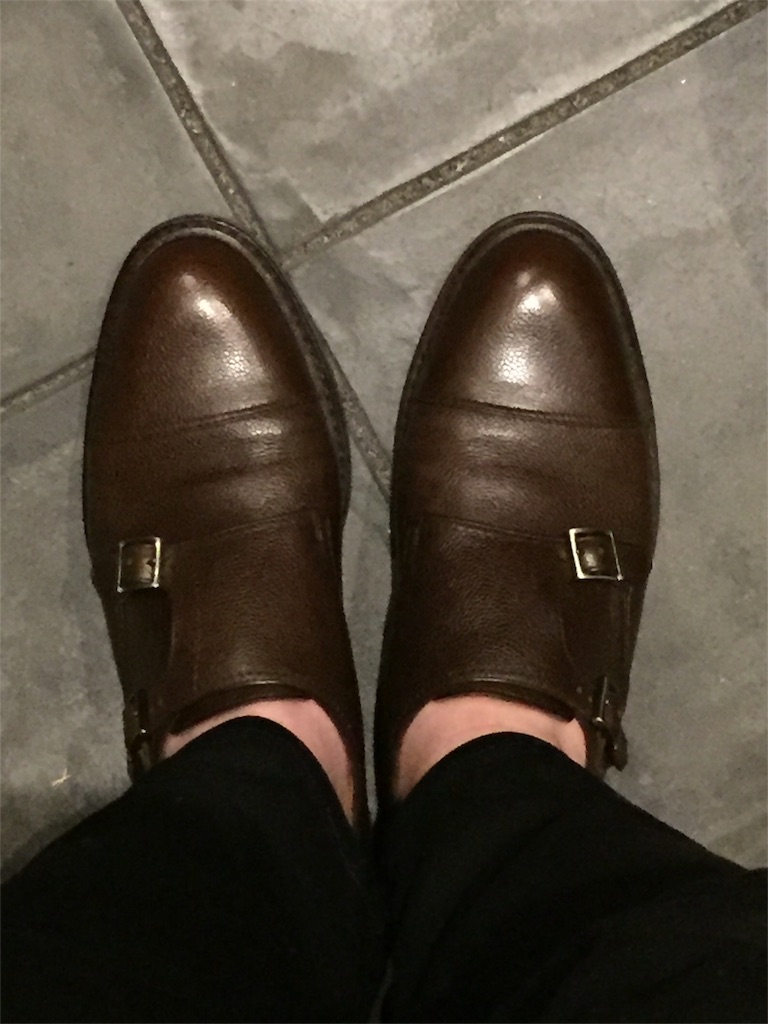 paraboot poe はビジネス カジュアル 兼用のシボ革ダブルモンク