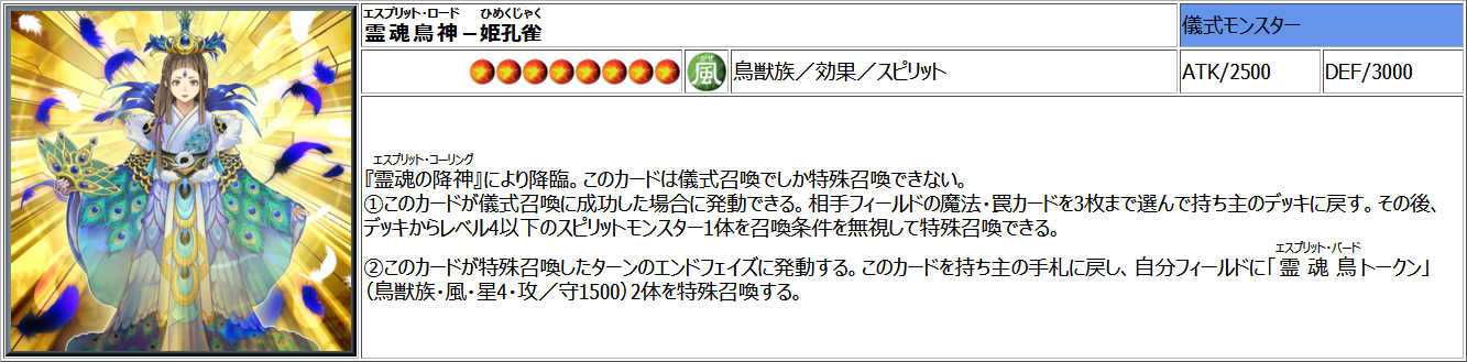 1018 霊魂鳥神－姫孔雀 - 遊戯王の女性型モンスター