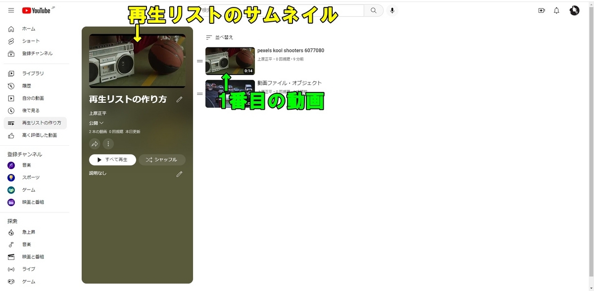 1番目の動画が再生リストのサムネイルになっている