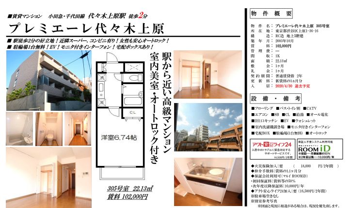 f:id:yoyogiuehararealestate:20200403185454j:plain 不動産 賃貸 代々木上原 代々木公園 駅近 1人暮らし 物件