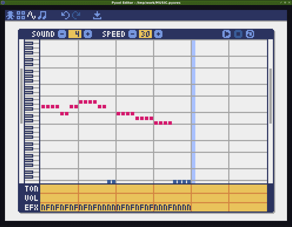 Pyxeleditorにおけるmusicエディタの使い方 やってみる