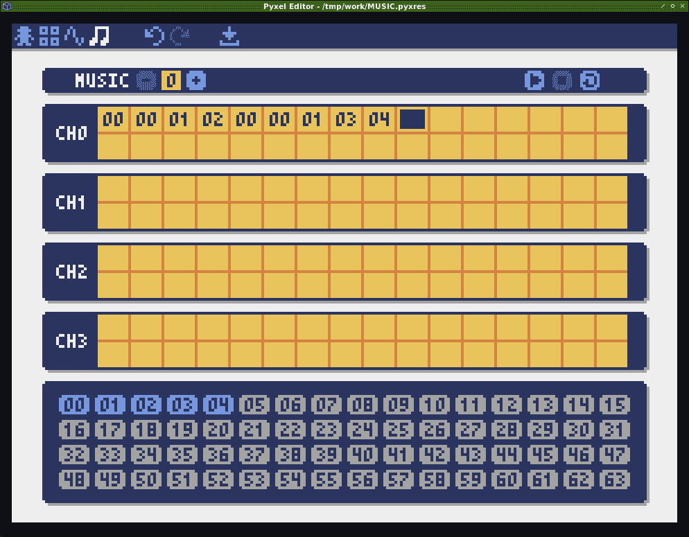 Pyxeleditorにおけるmusicエディタの使い方 やってみる