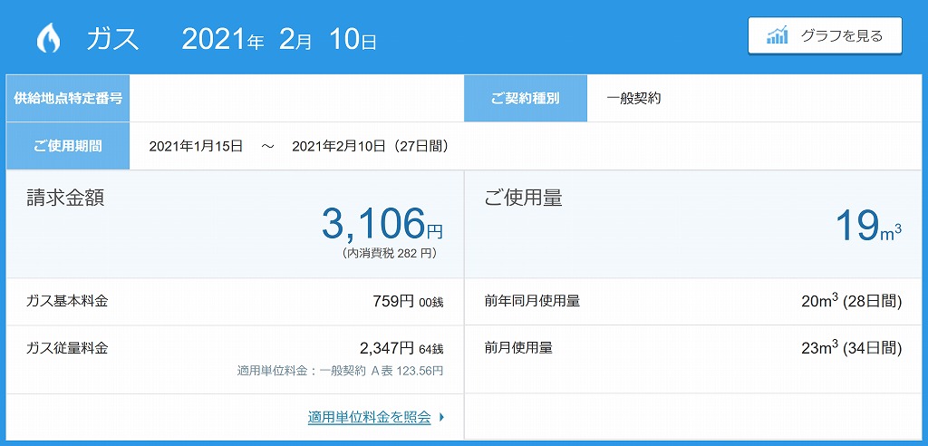 東京で一人暮らし節約男子の2月のガス代