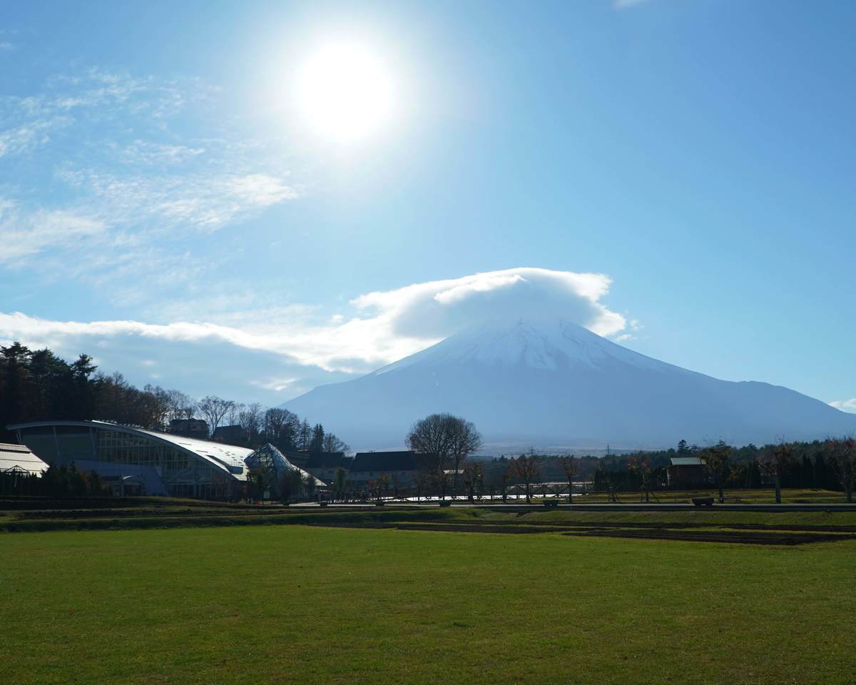 花の都公園富士山を見ながら草原で遊ぶ