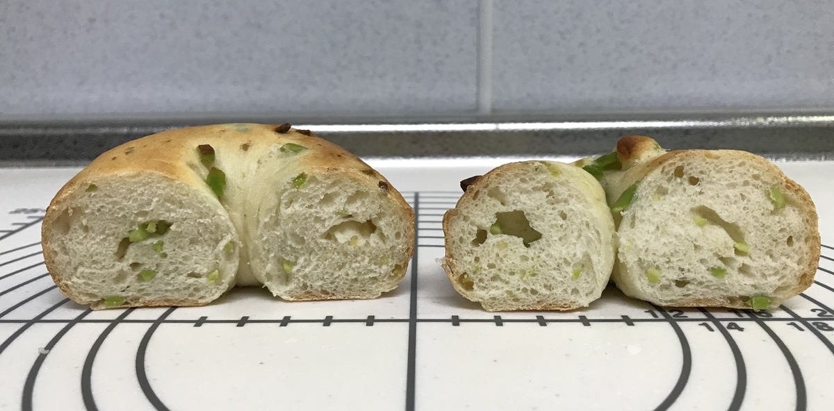 パン　ベーグル　枝豆　完成　カット
