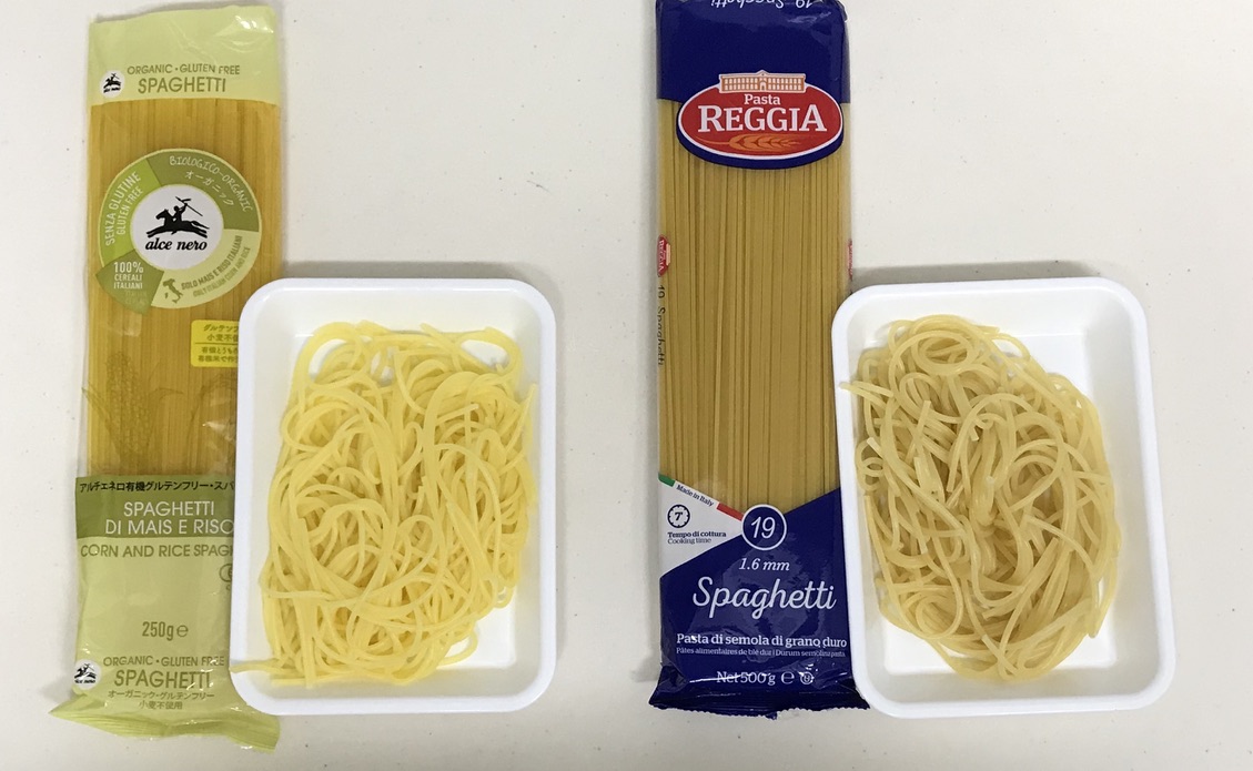 スパゲッティ　パスタ　グルテンフリー　比較　見た目